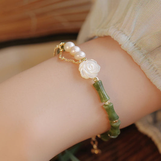 Bamboo Style Jade Rose Pearl Ethnic Style Bracelets