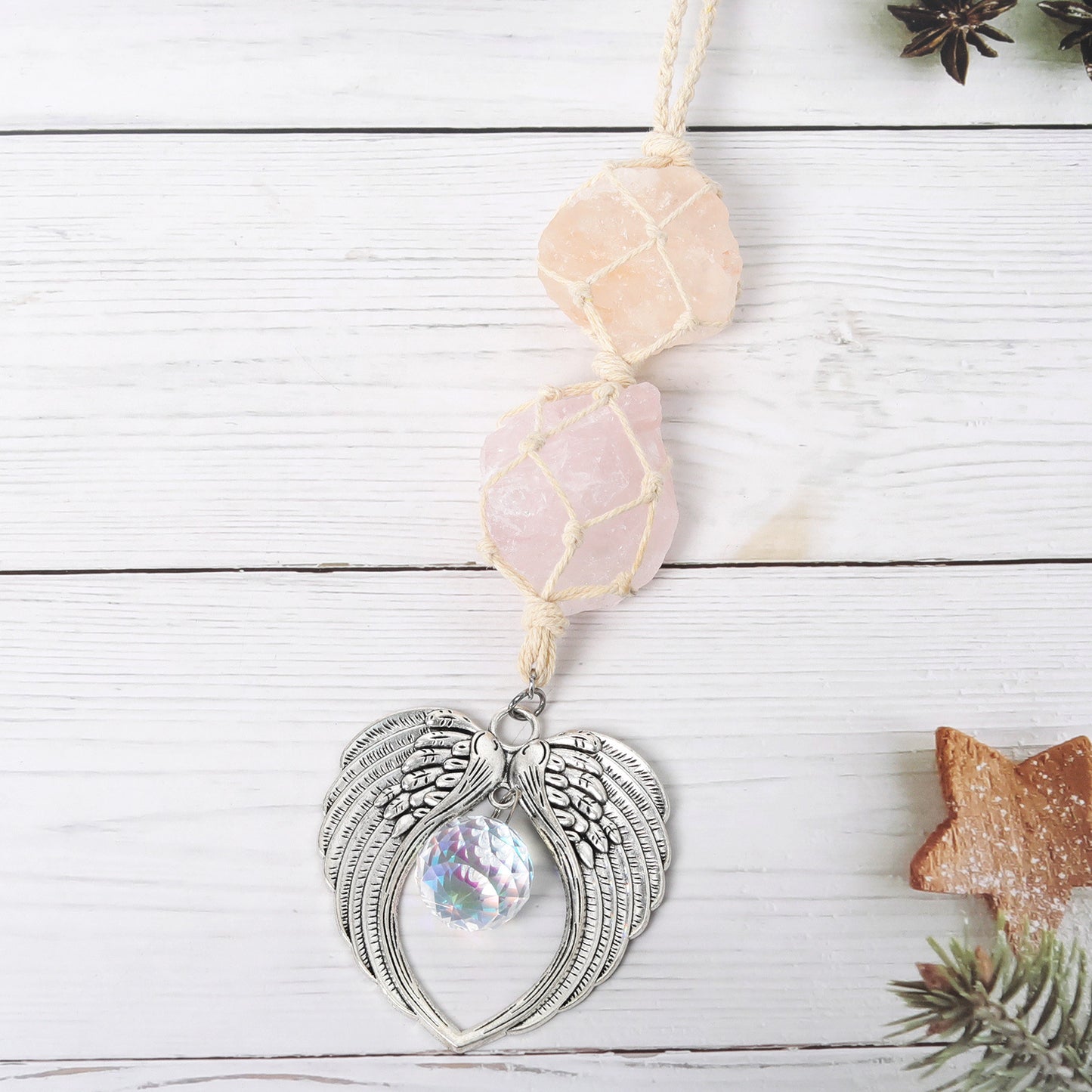 Cotton Wire Raw Stone Wrapping Suncatcher Ornaments