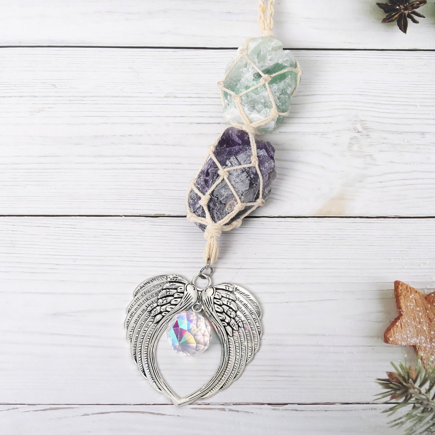 Cotton Wire Raw Stone Wrapping Suncatcher Ornaments