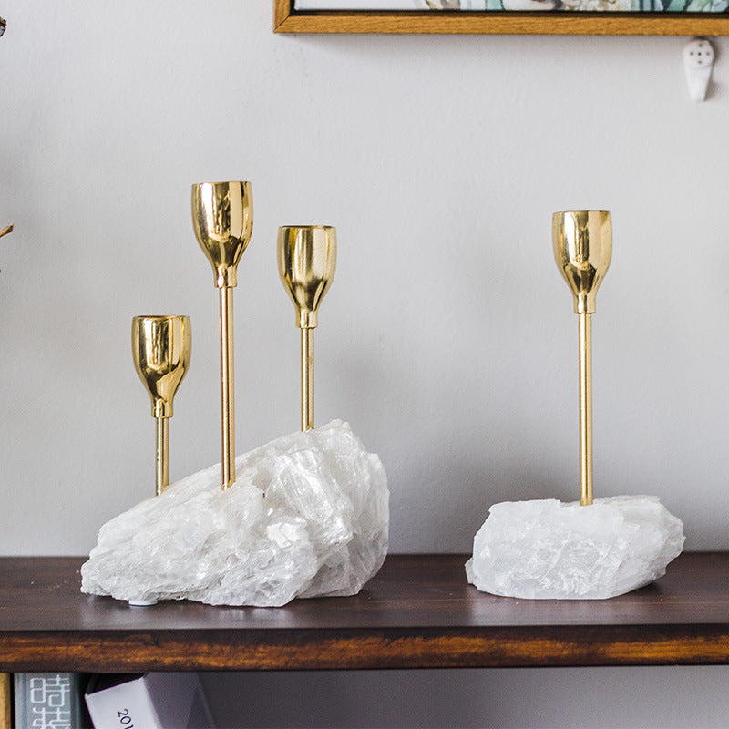 Selenite Rough Stone Pure Cooper Candle Holder Table Ornaments