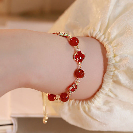 Red Agate Lucky Clover 8mm Bracelets