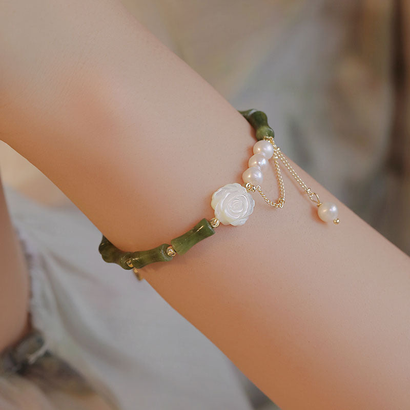 Bamboo Style Jade Rose Pearl Ethnic Style Bracelets