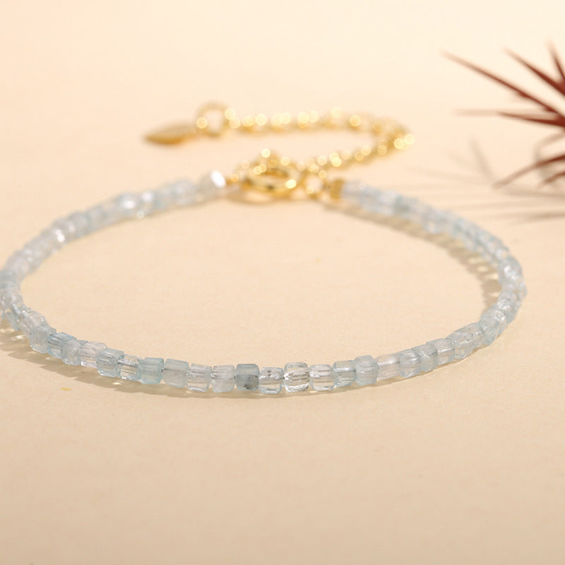 Aquamarine Cube Shape 2.5mm Facet Bracelets
