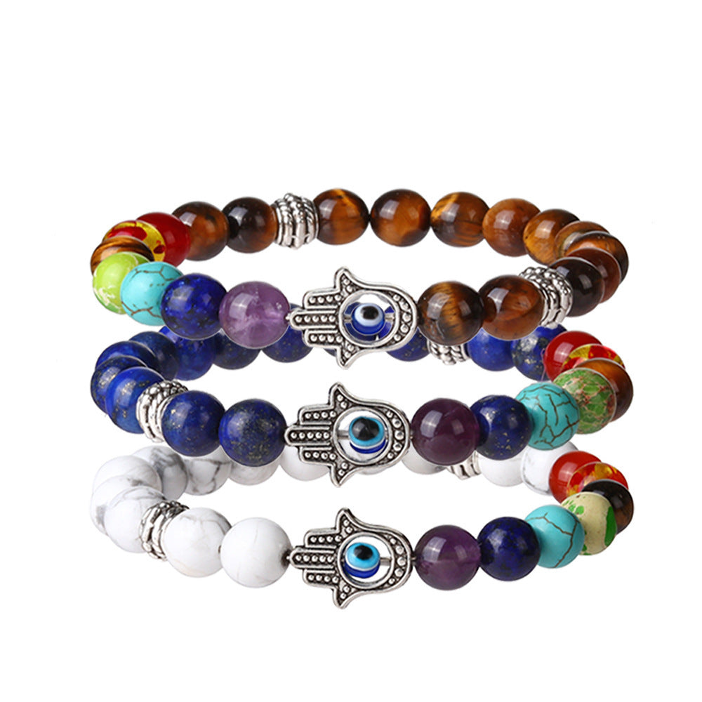 8mm Palm Eye 7 Chakra Crystal Bead Bracelets