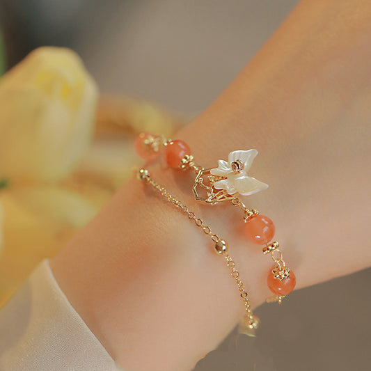 South Red Agate Butterfly Double Layer Bracelets