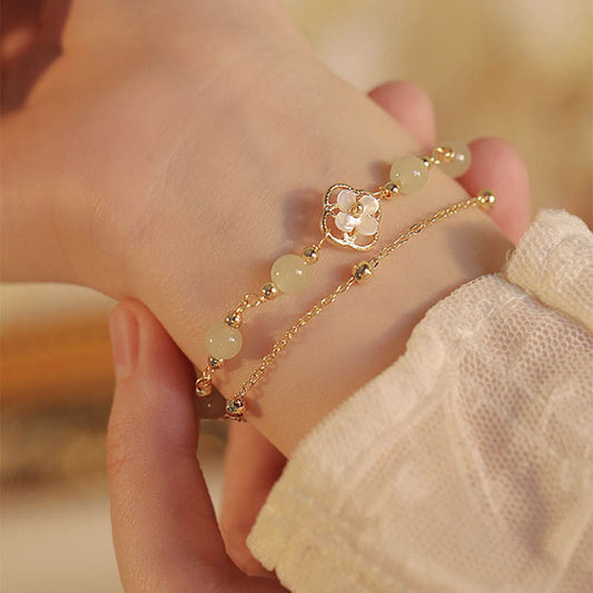 Hetian Jade Plum Bossom Double Layer Ethnic Style Bracelets
