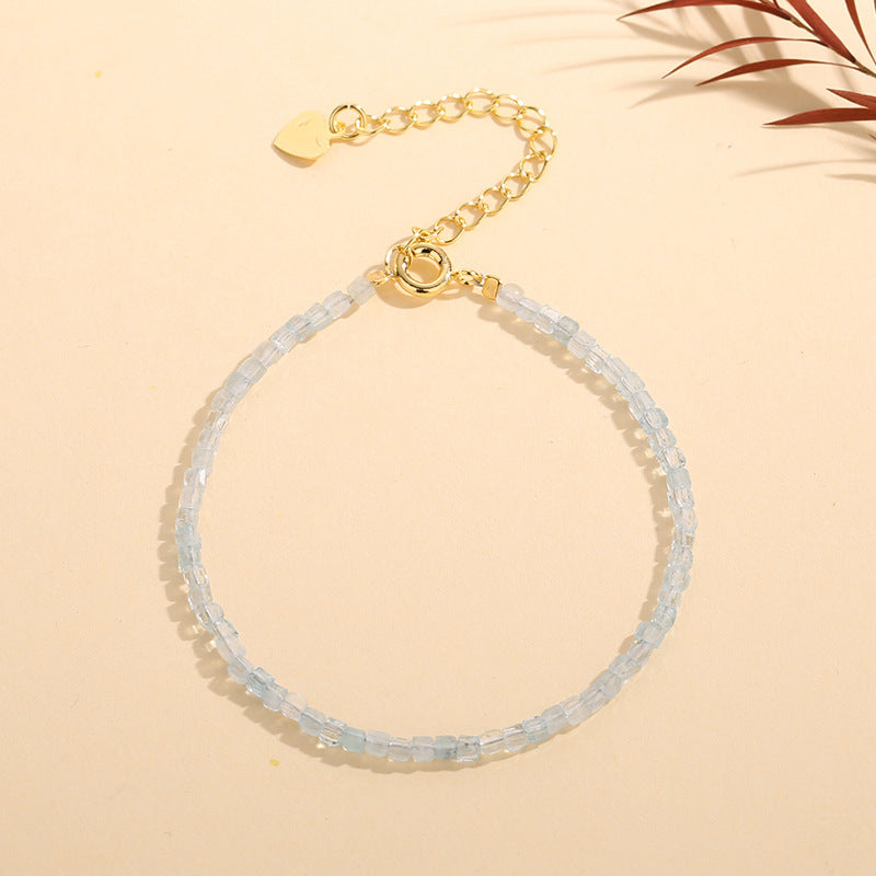 Aquamarine Cube Shape 2.5mm Facet Bracelets