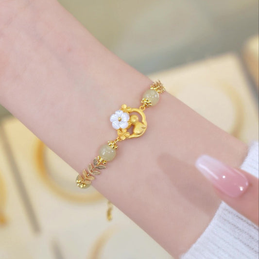 Hetian Jade Carnelian Kunzite Plum Flower Ethnic Style Bracelets
