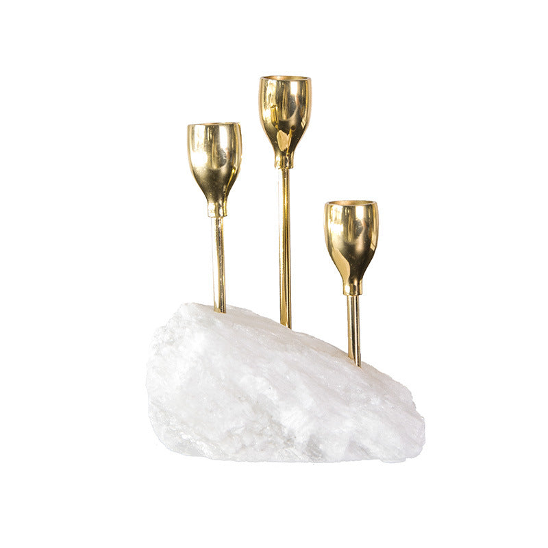 Selenite Rough Stone Pure Cooper Candle Holder Table Ornaments