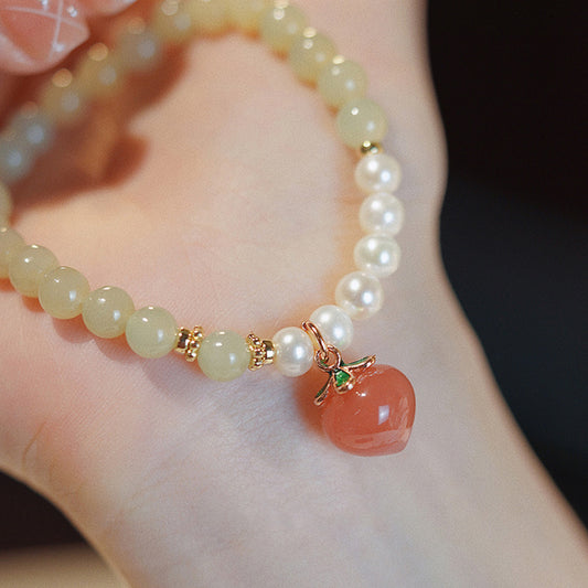 Hetian Jade Real Pearls Peach Drop 6mm Bead Bracelets