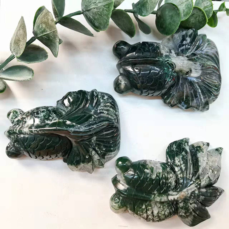 Moss Agate Goldfish Carvings