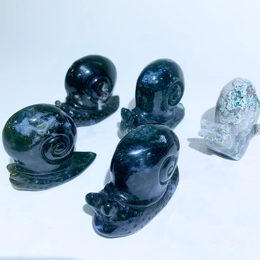 Moss Agate Snails Carvings