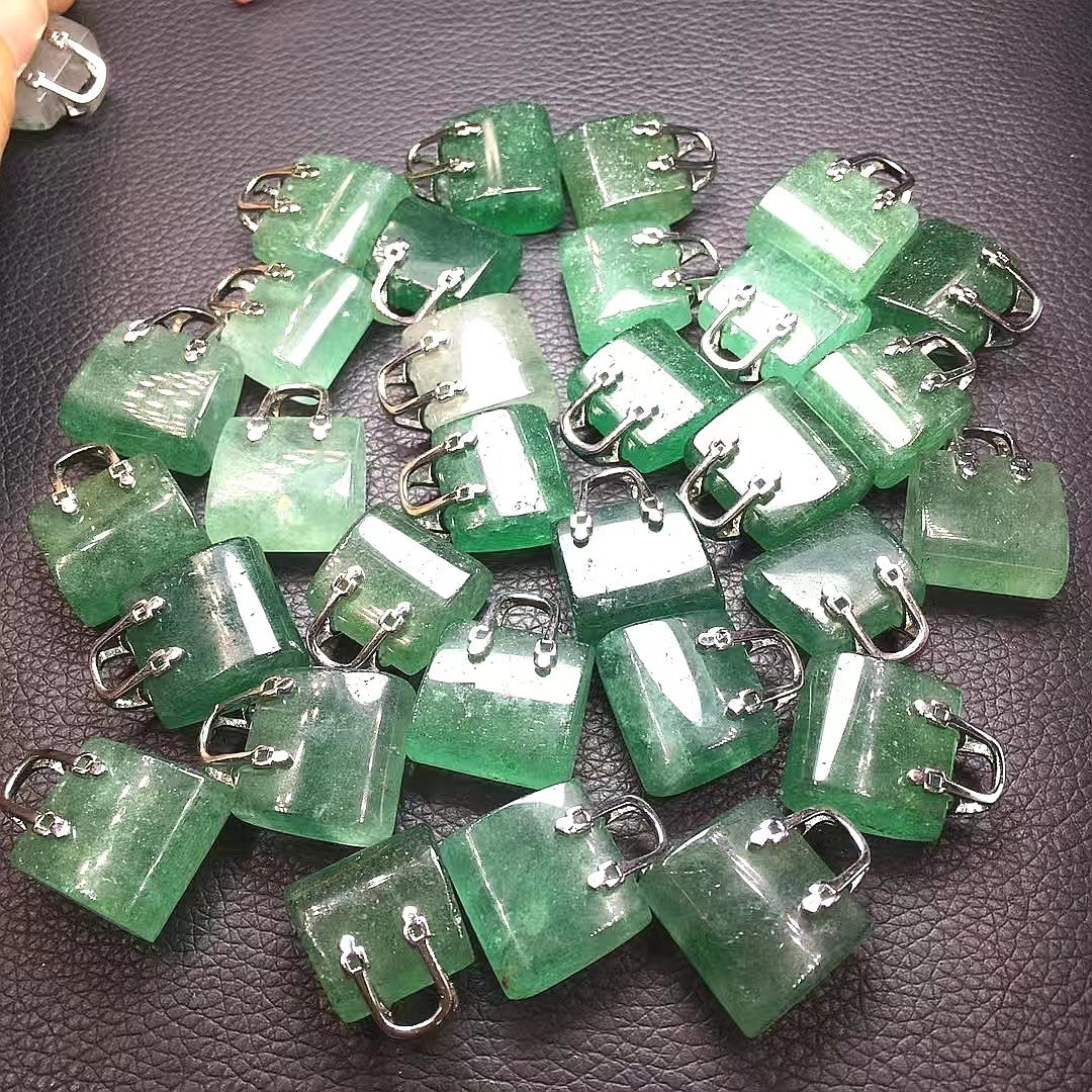 Fluorite Rutile Quartz Crystal Bag Pendants