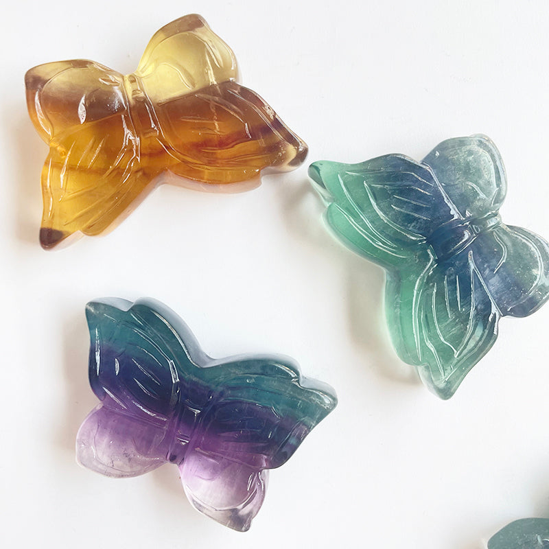 Rainbow Fluorite Butterfly Mini Carvings