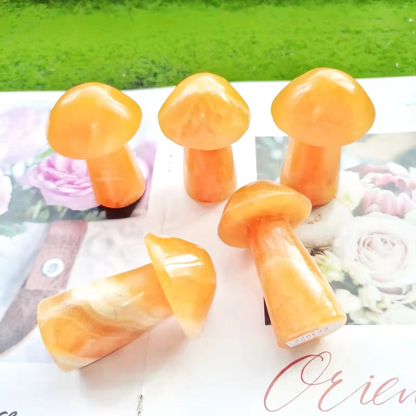 Yellow Calcite Mushroom Carvings