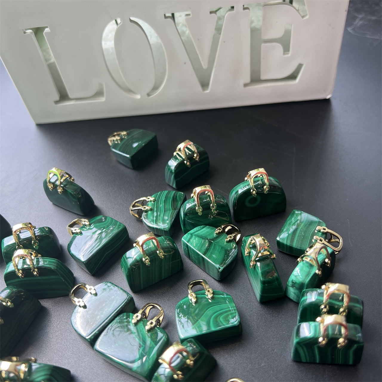 Malachite Mini Bag Carvings