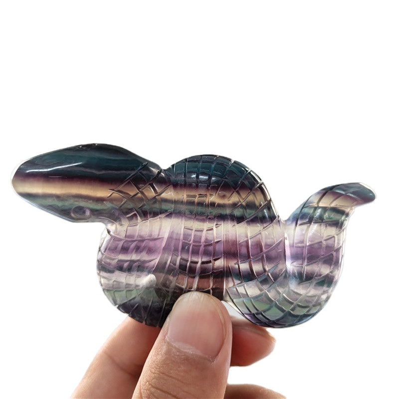 Rainbow Fluorite Snake Carving