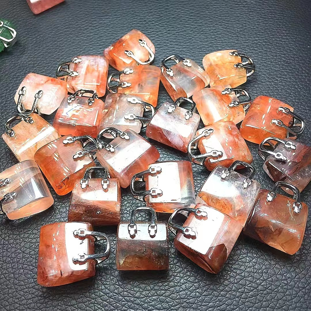 Fluorite Rutile Quartz Crystal Bag Pendants
