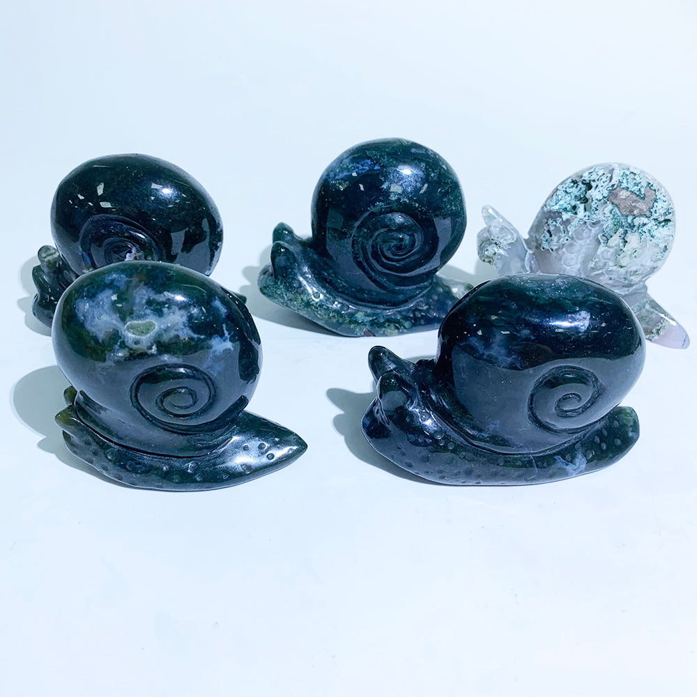 Moss Agate Snails Carvings