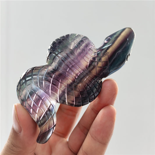 Rainbow Fluorite Snake Carving