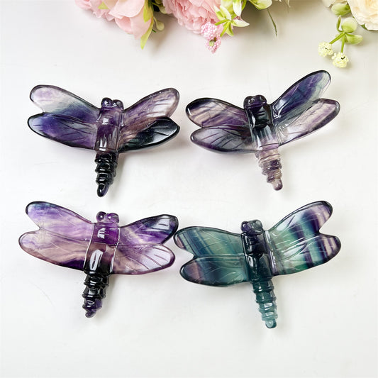 Rainbow Fluorite Dragonfly Carvings