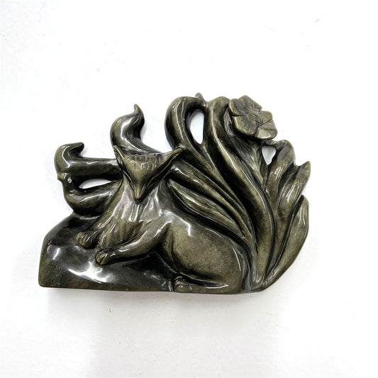 Gold Obsidian Nine-tailed Fox Carving