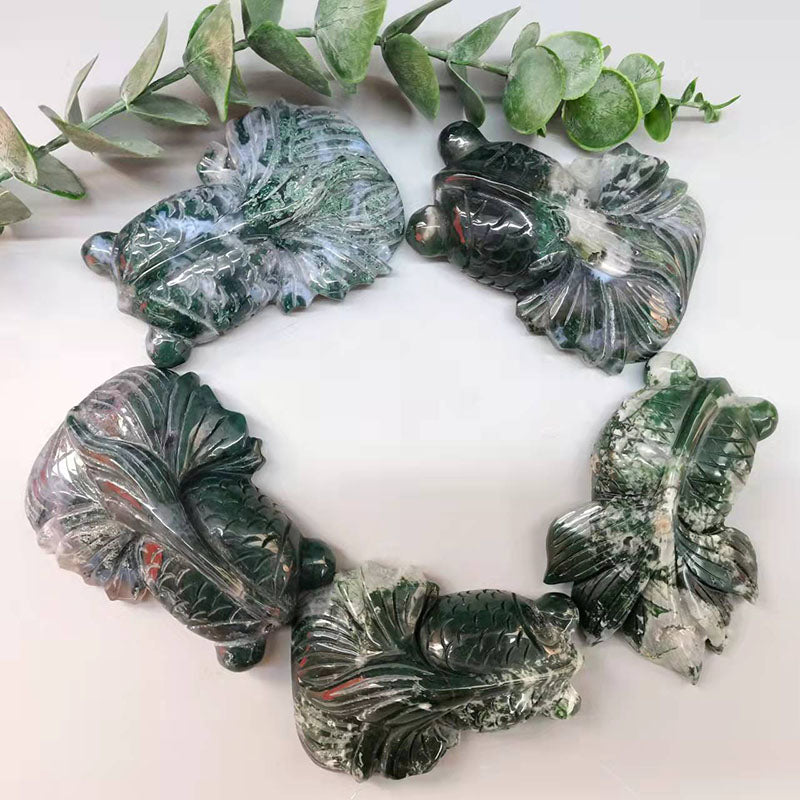Moss Agate Goldfish Carvings