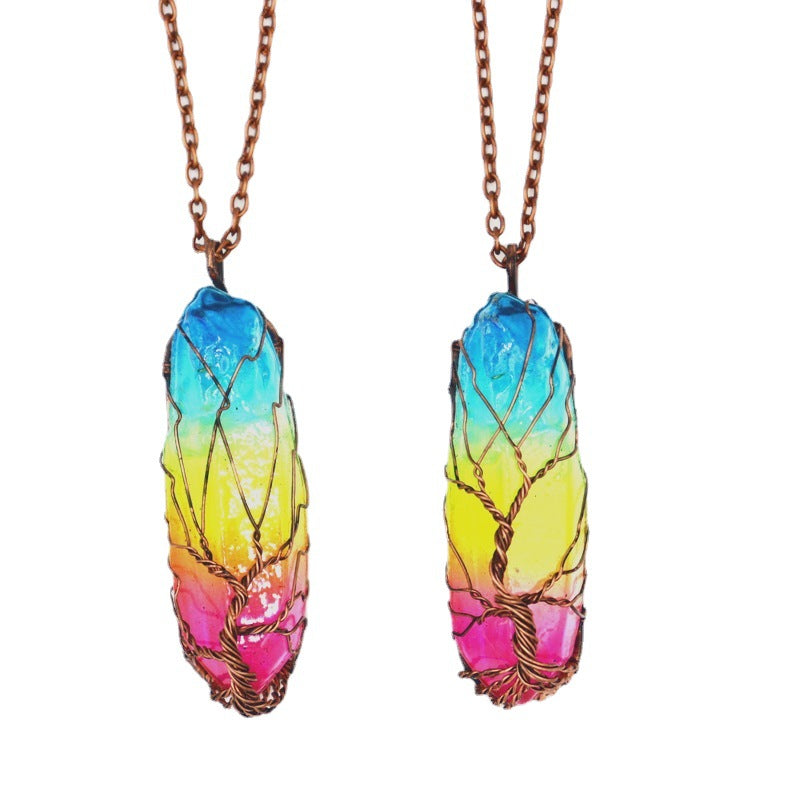 Rainbow Aura Rough Stone Pendants