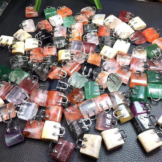 Fluorite Rutile Quartz Crystal Bag Pendants