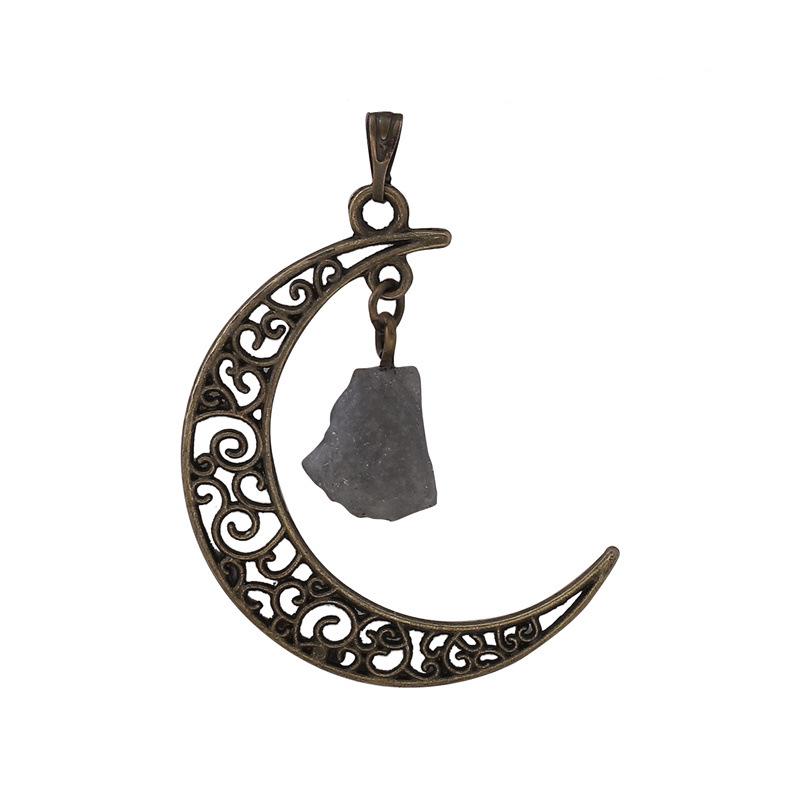 Gothic Rough Crystal Antique Moon Pendants for Necklace