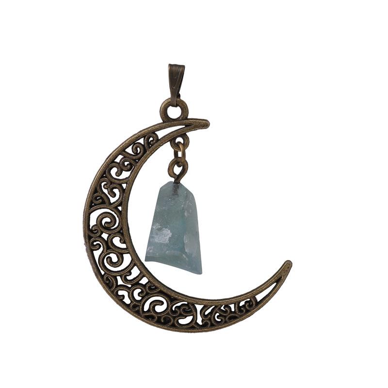 Gothic Rough Crystal Antique Moon Pendants for Necklace