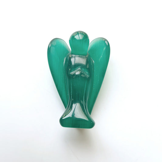 Dark Green Cat Eye Stone Angel 2 Inch