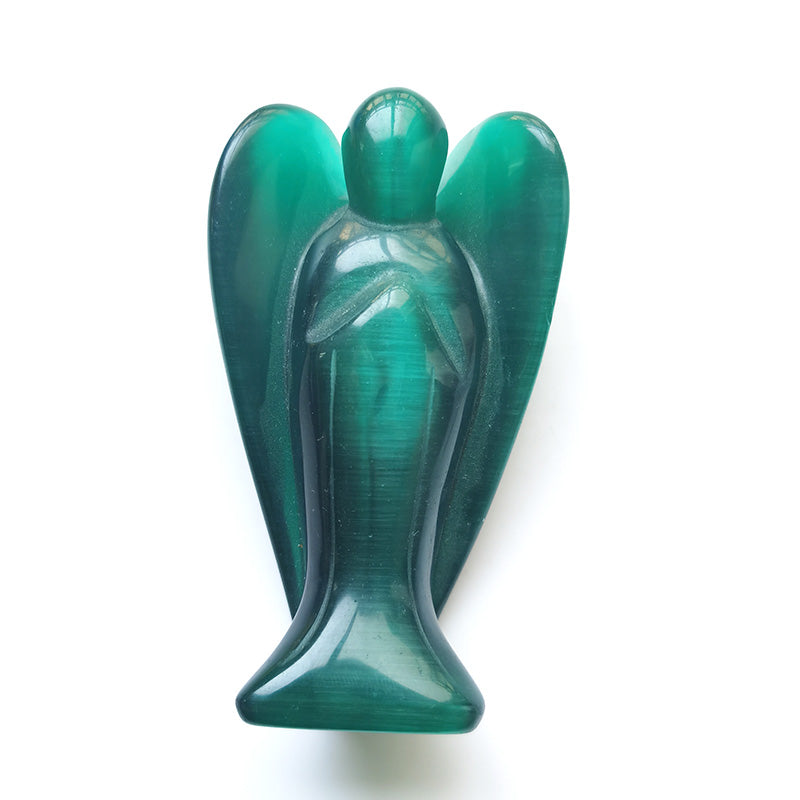 Dark Green Cat Eye Stone Angel 4 Inch