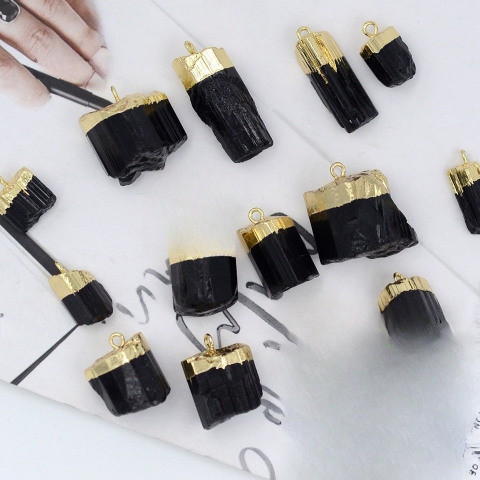 Raw Black Tourmaline Piece Drop Pendants